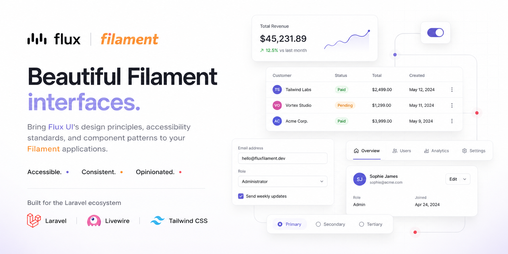 Filament Flux Theme — the Flux design language, native to Filament